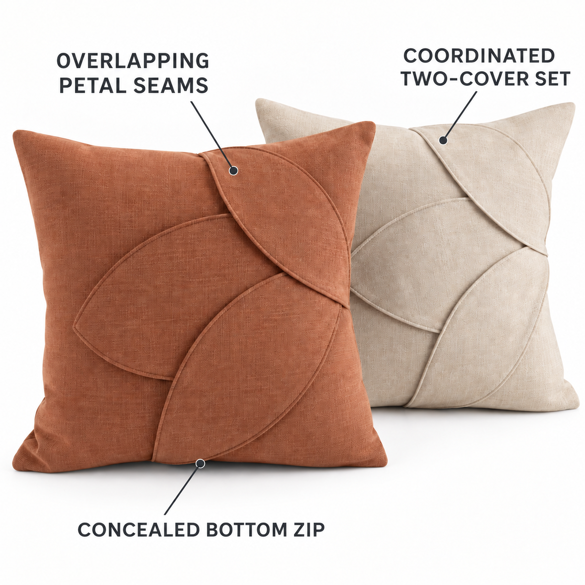 CushionCove Petal-Seam Pillow Cover Set